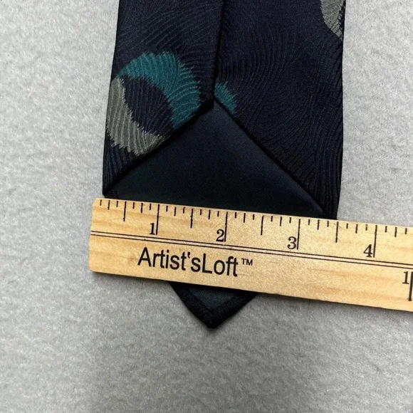 VTG Giorgio Armani Silk Necktie Men‎ Navy Blue Teal Gray Geometric Pattern